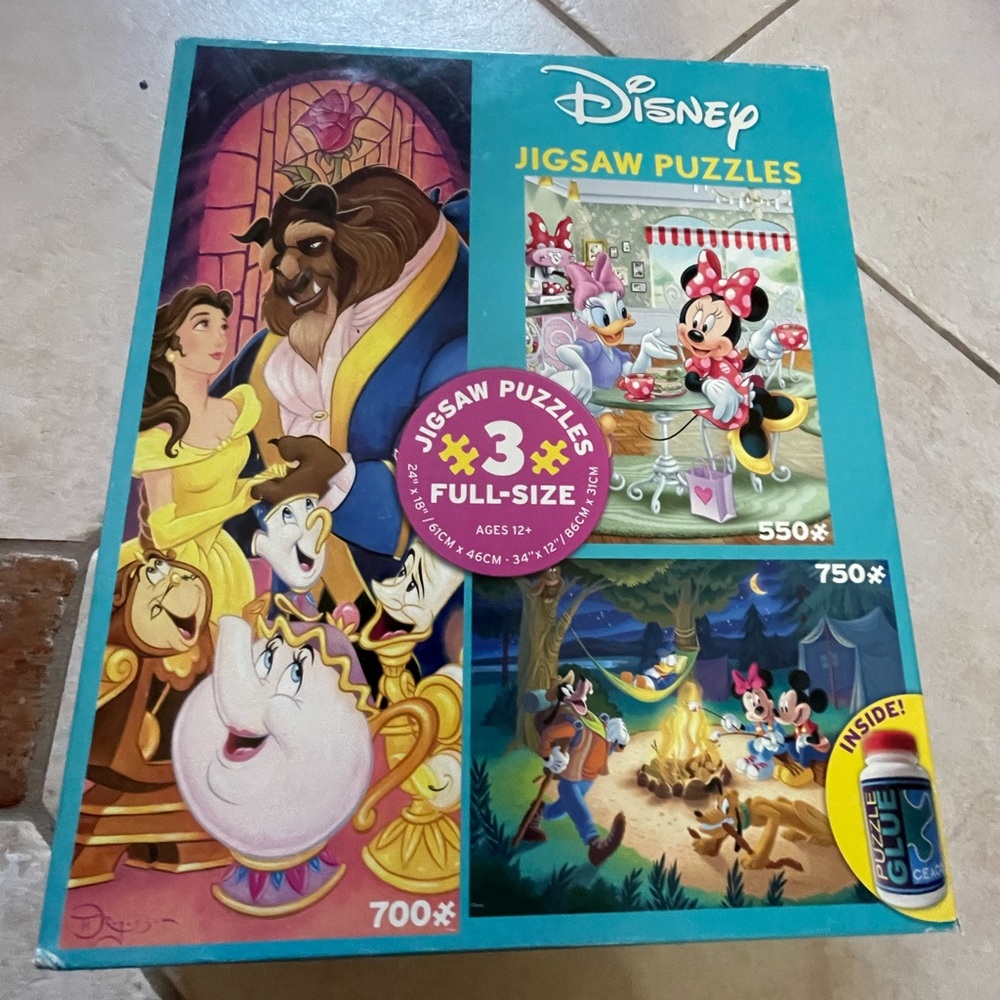 Disney Boxed Set Of 3 Puzzles Ages 12+ Good Condition